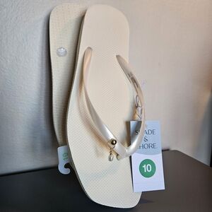 Shade & Shore Cream Sandals with Pearl Charm